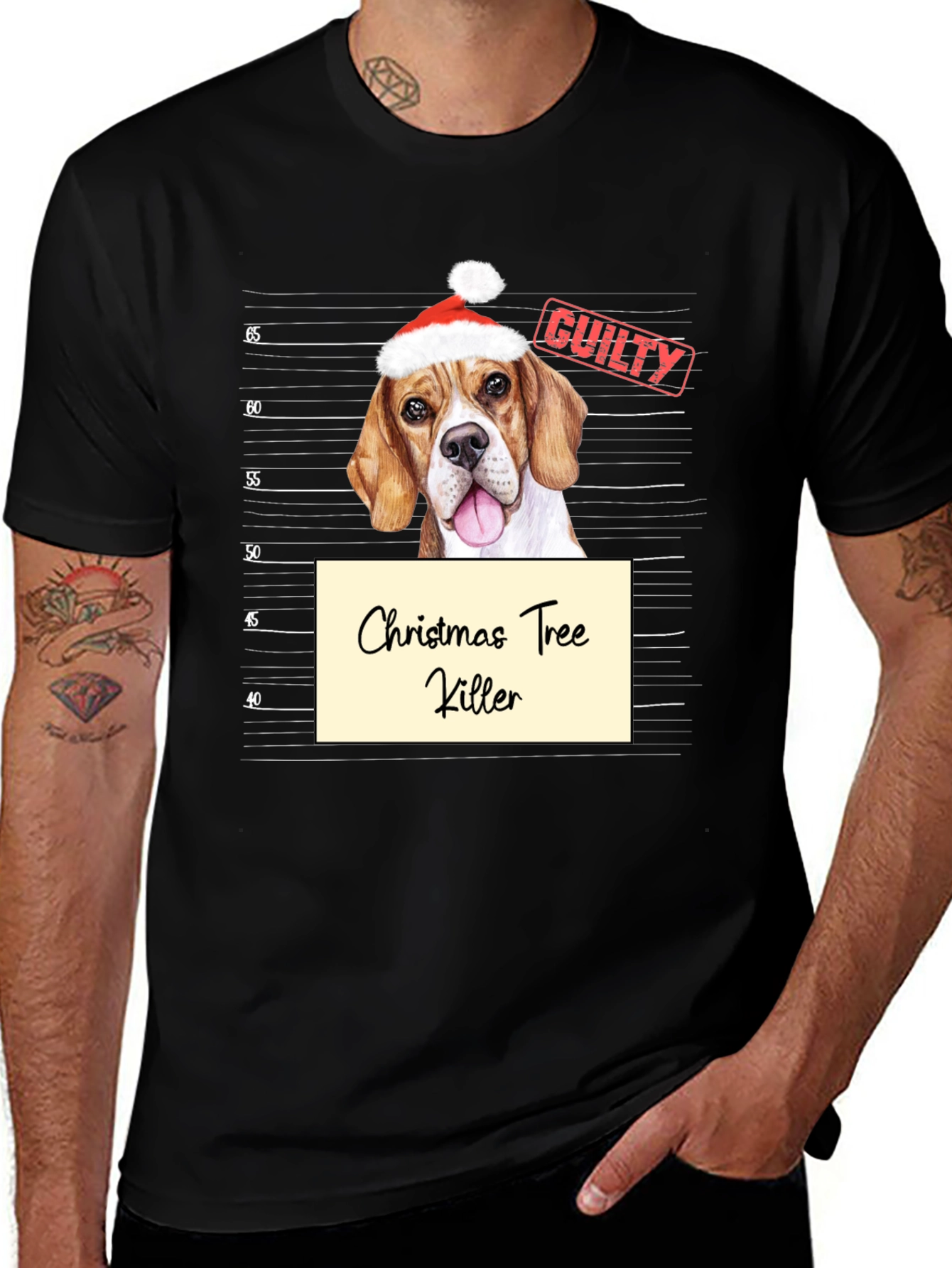 Christmas Tree Killer Dog Mugshot Graphic Tee