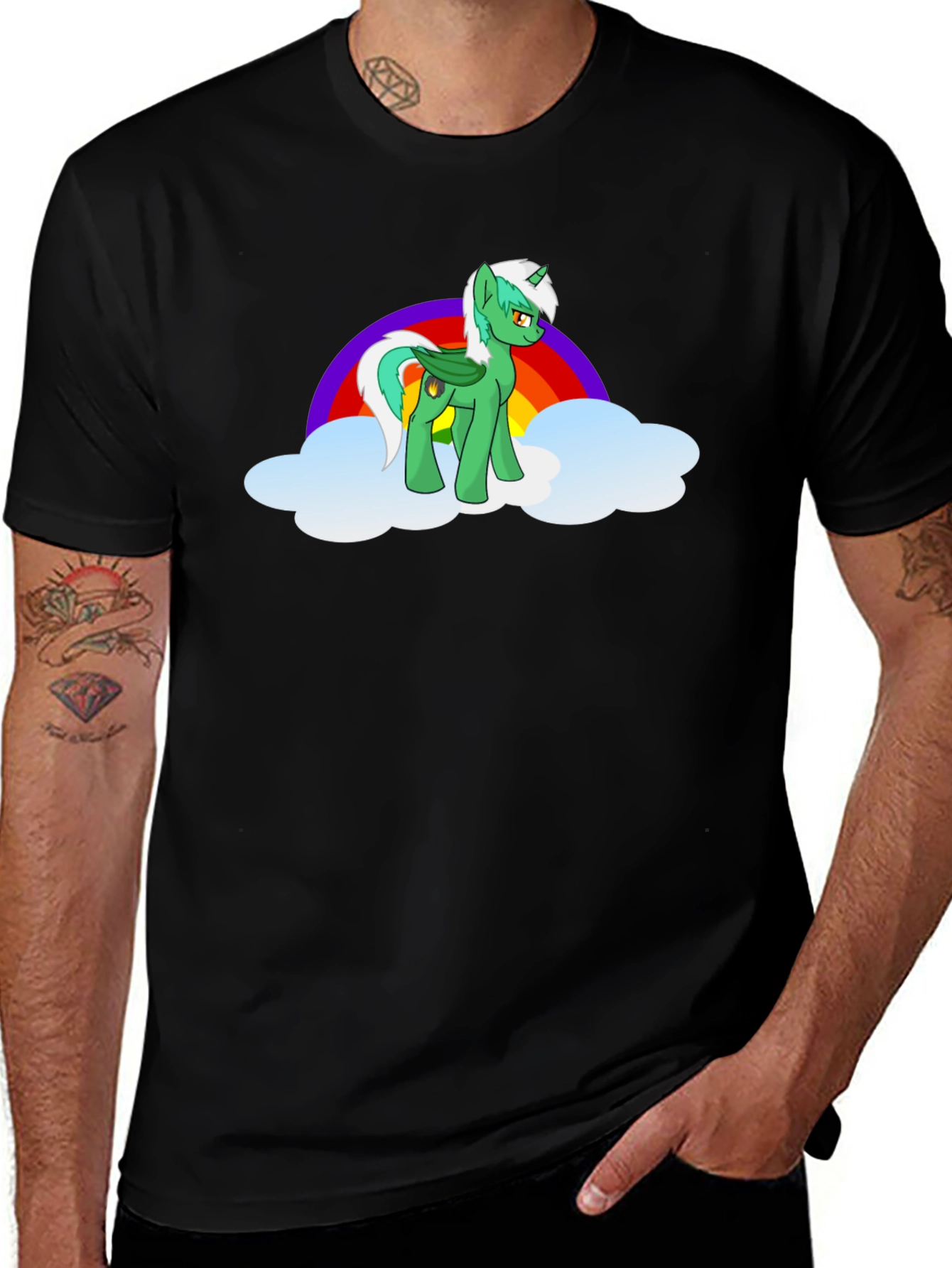 Variant 17 of Rainbow Pony Graphic Tee - Black Cotton Blend