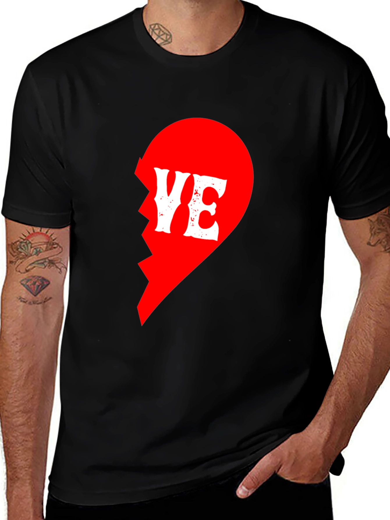 Variant 19 of Broken Heart YE Graphic Print Black T-Shirt