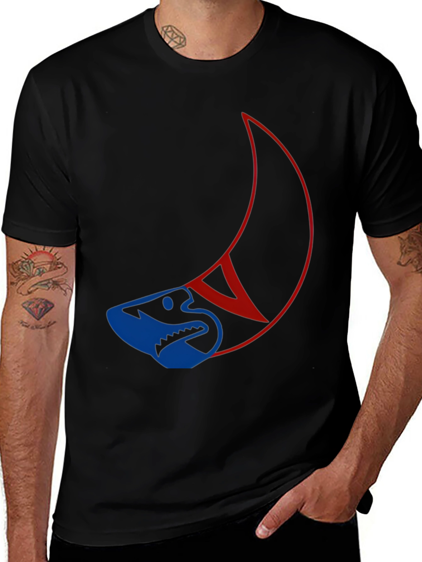 Variant 4 of Unique Shark and Crescent Graphic T-Shirt