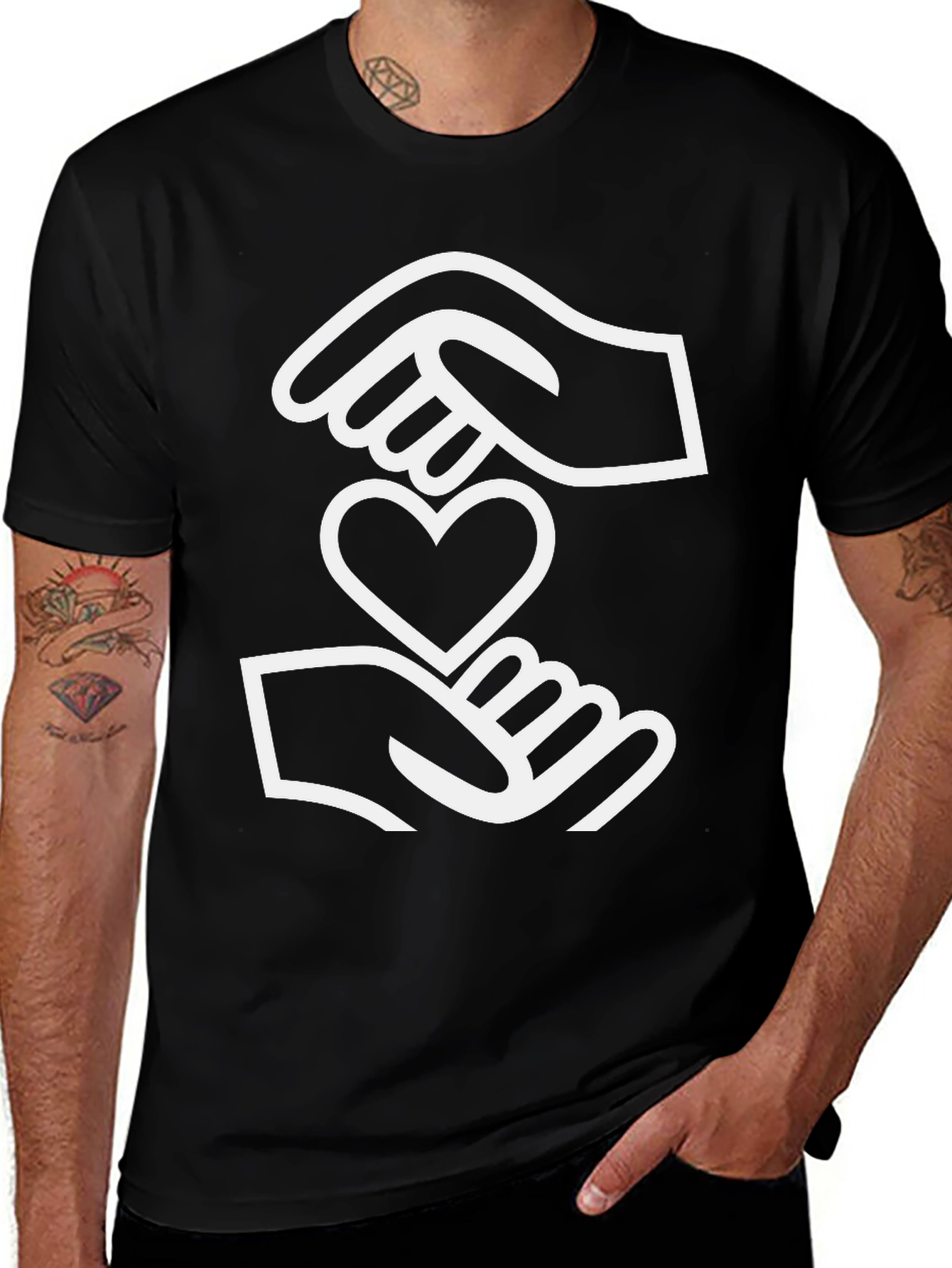 Heart in Hands Graphic Tee - Black Cotton Shirt