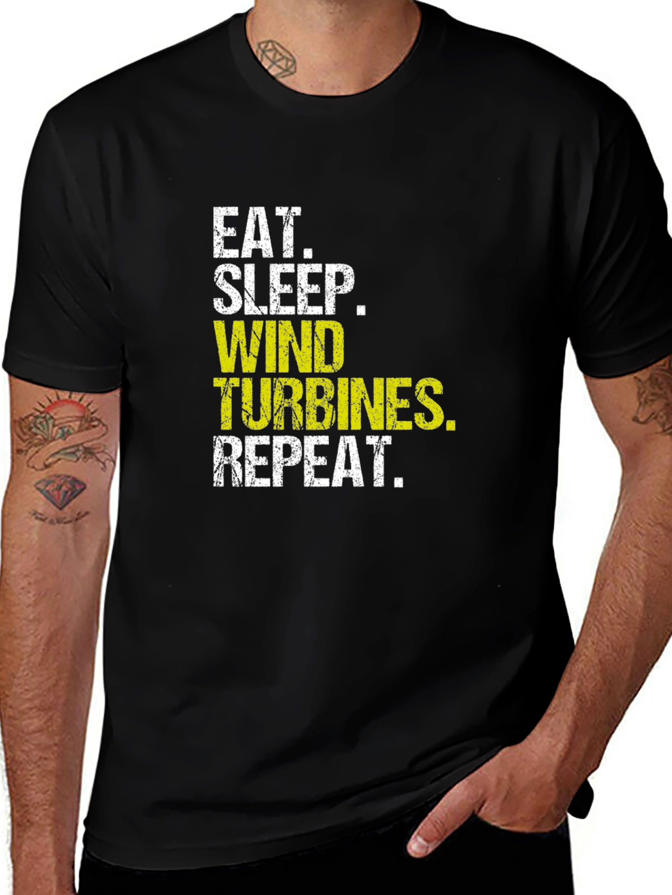 Variant 4 of Eat Sleep Wind Turbines Repeat Black T-Shirt