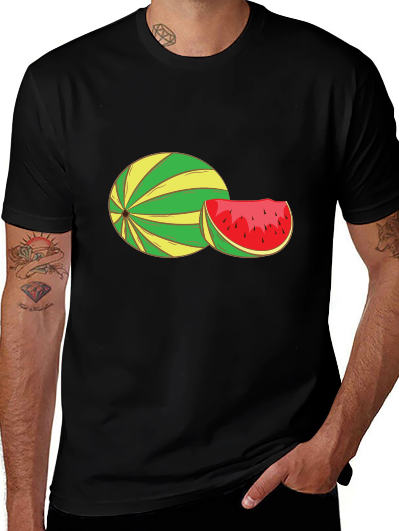Variant 9 of Watermelon Graphic Tee - Black Cotton T-Shirt