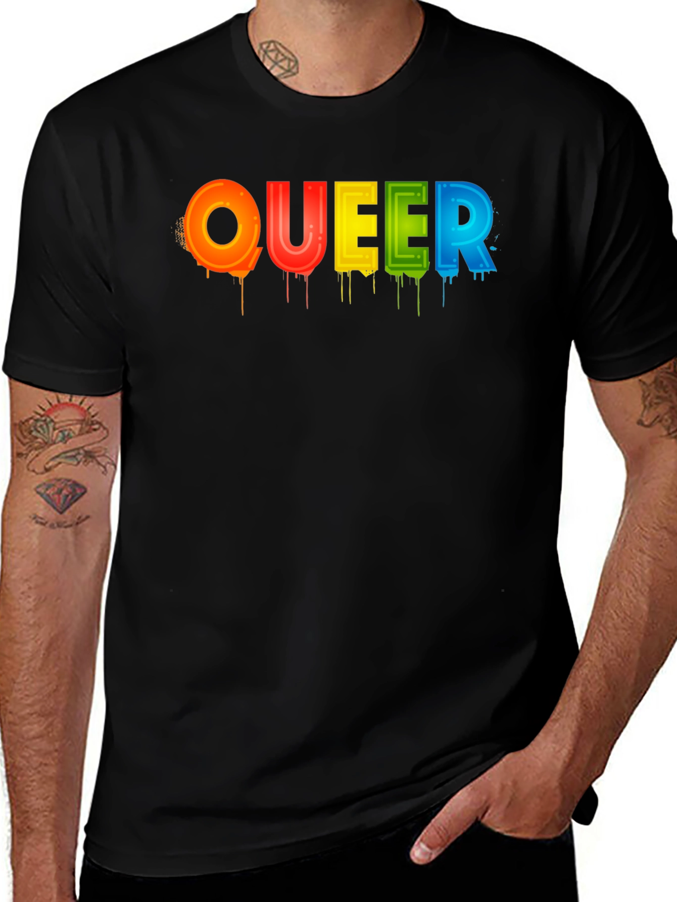 Variant 23 of Queer Rainbow Drip Graphic Black T-Shirt