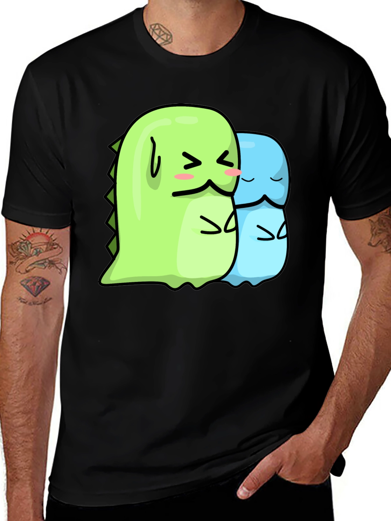 Variant 2 of Kawaii Dino Hugs Black T-Shirt