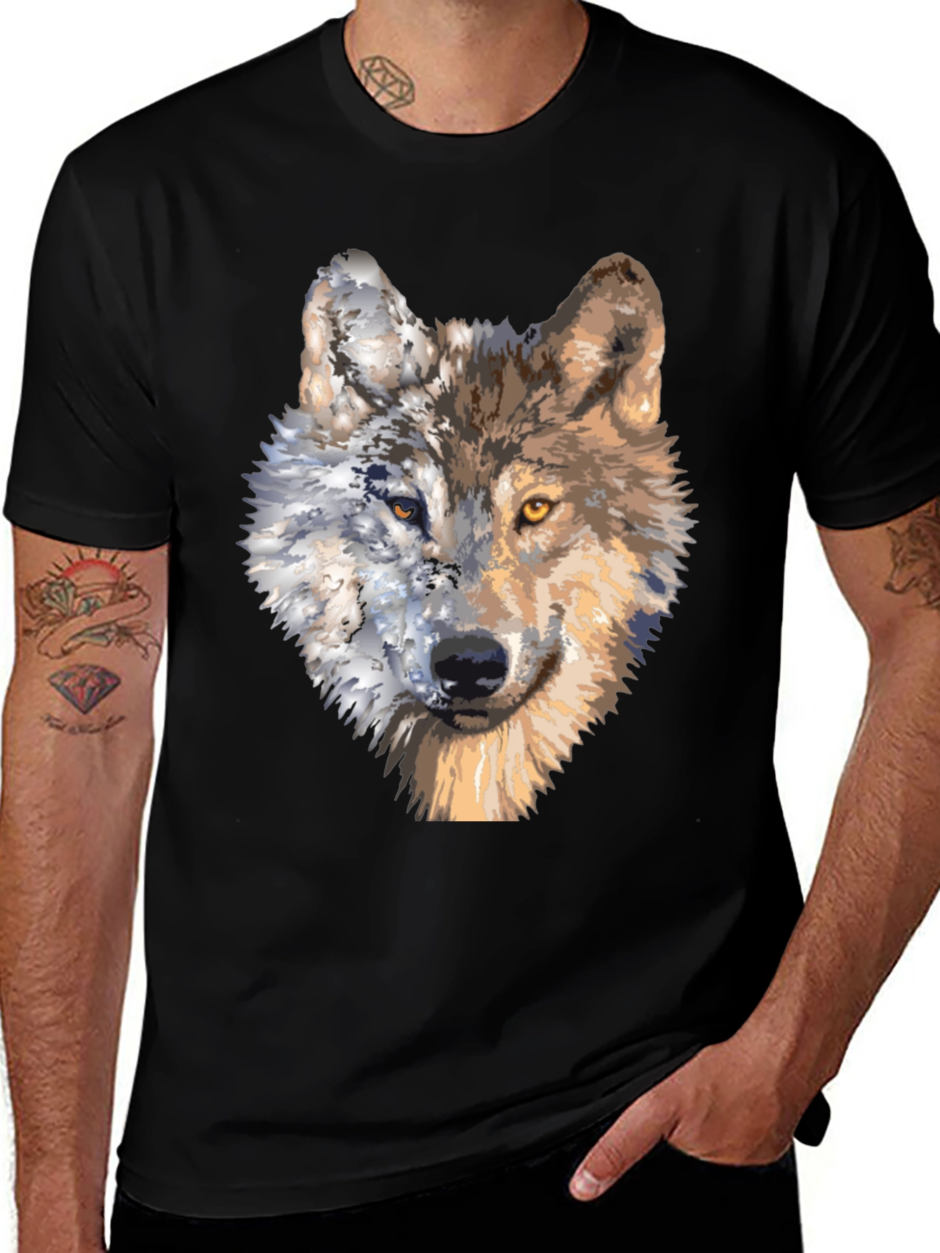 Variant 28 of Wolf Portrait Graphic Tee - Unique Two-Faced Design