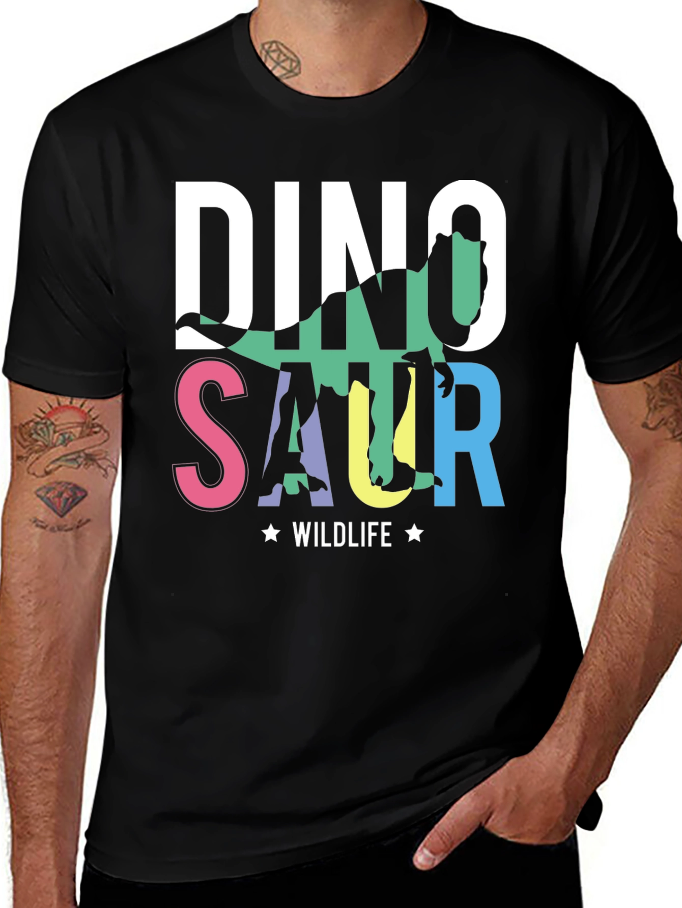 Variant 30 of Dino Wildlife Graphic Tee - Soft Cotton Black T-Shirt