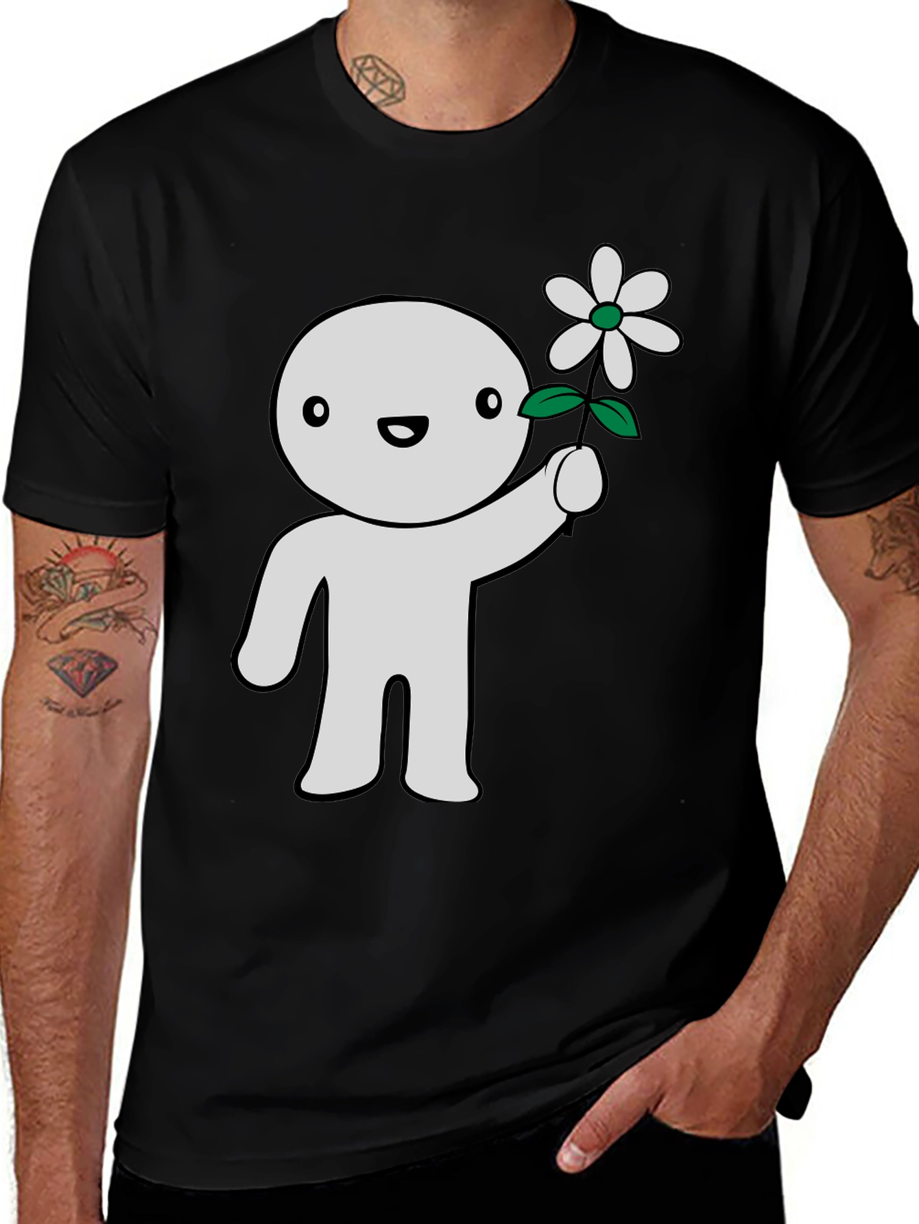 Variant 6 of Cute Character Holding Flower Graphic T-Shirt