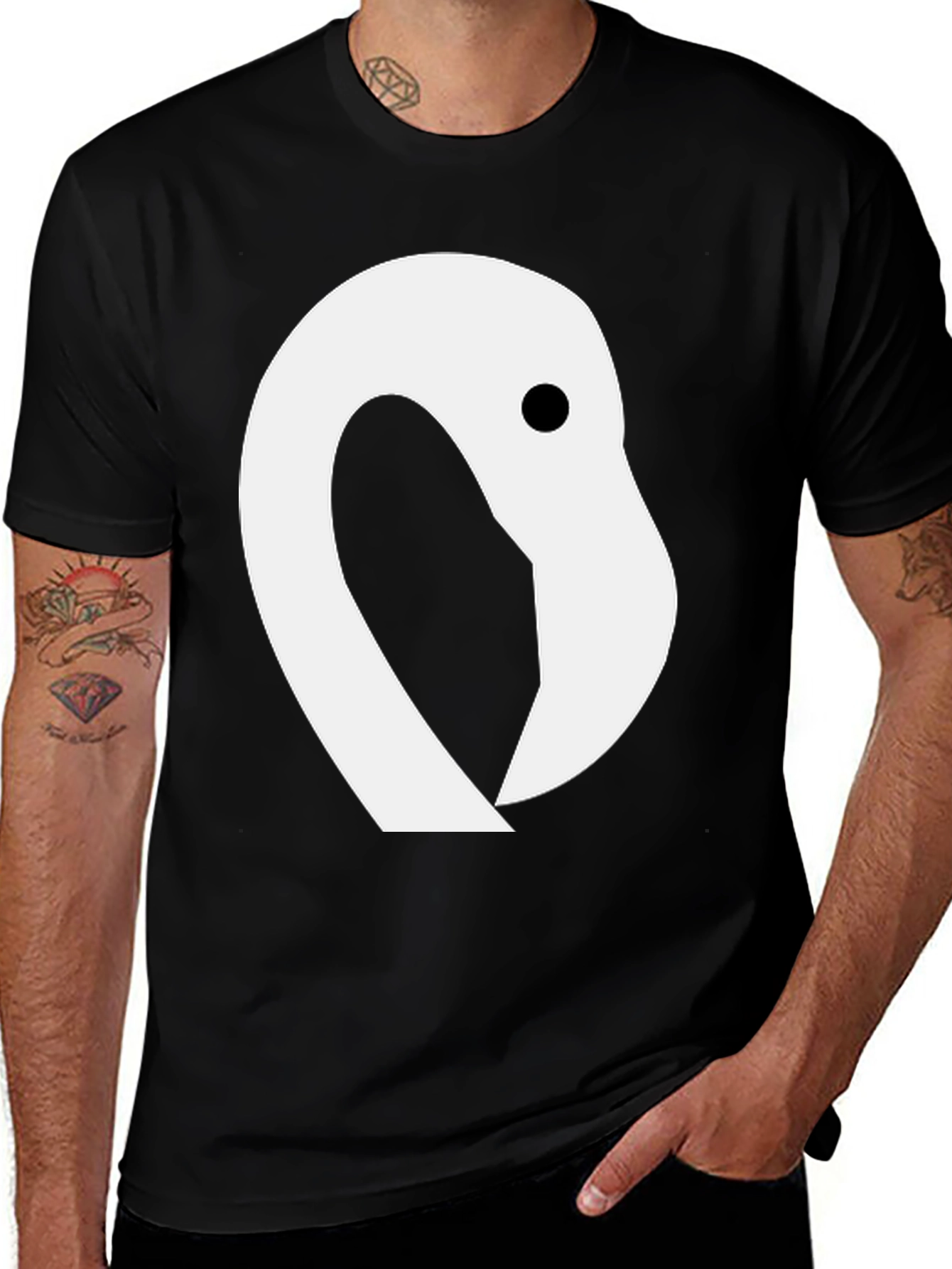 Variant 4 of Flamingo Head Graphic Tee - Casual Black T-Shirt