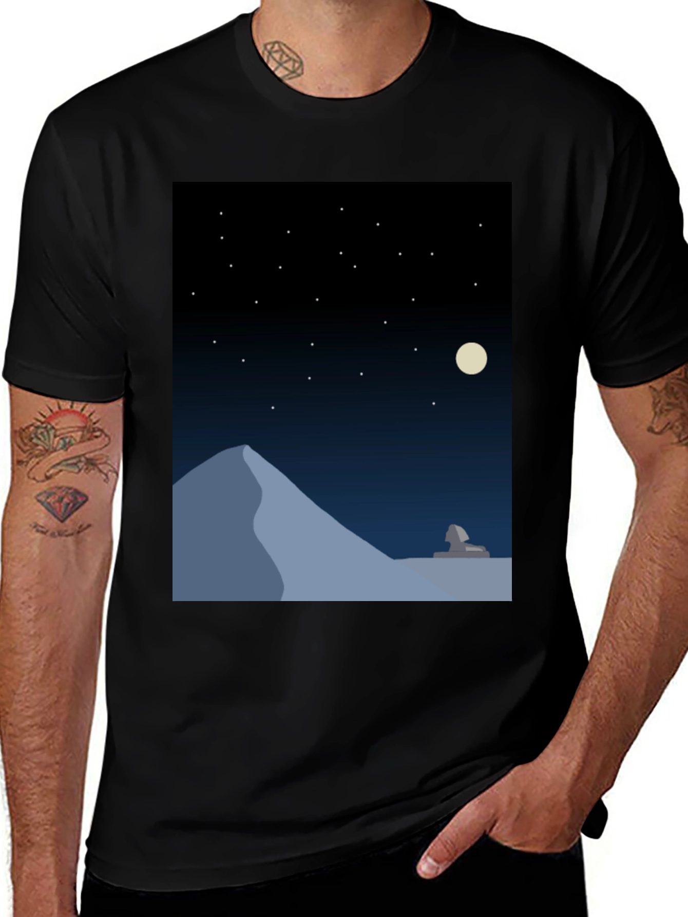 Egypt Sphinx Night Sky Black Tee
