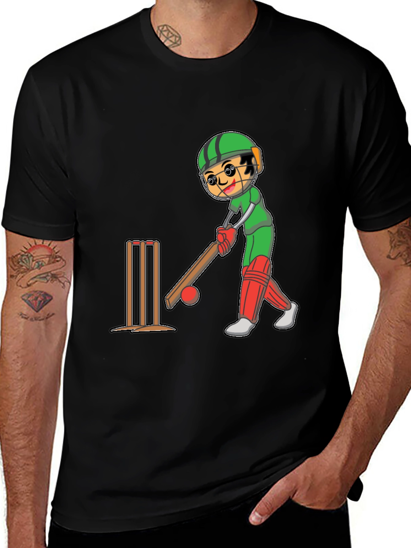Variant 14 of Cricket Player Cartoon Graphic Tee