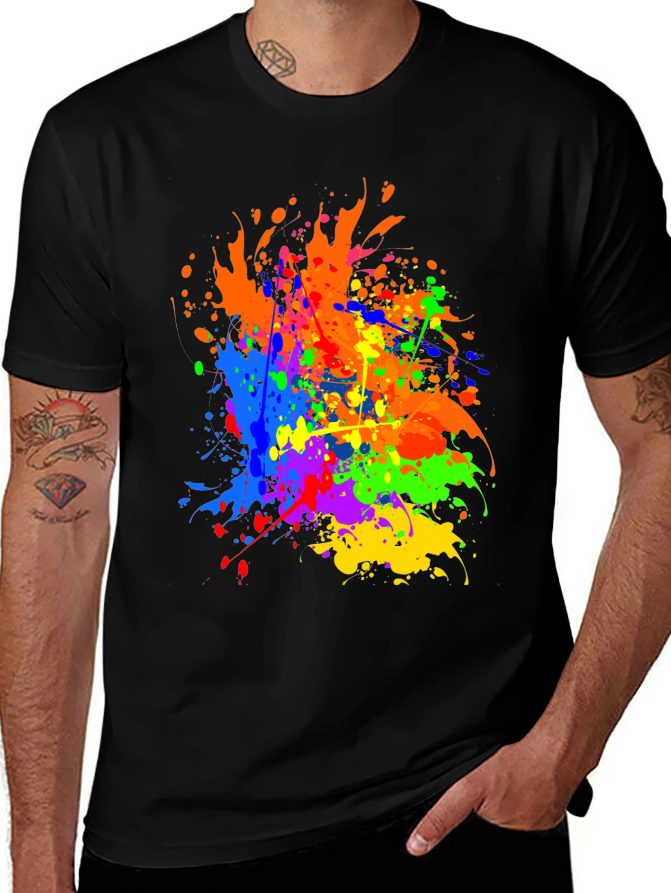 Vibrant Splatter Paint Graphic Tee - Black