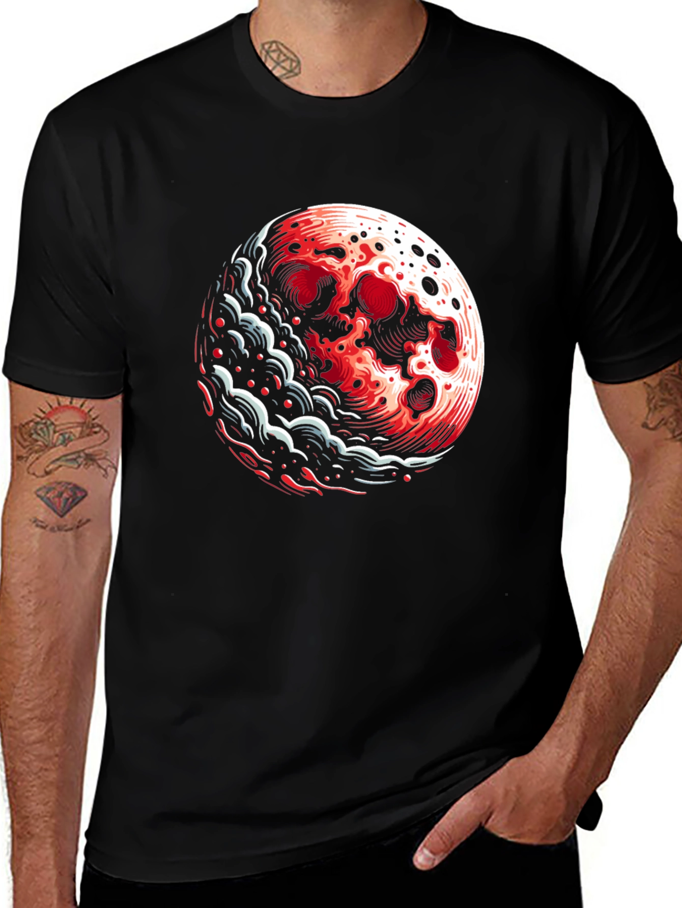 Blood Moon Graphic Tee - Trendy Black T-Shirt