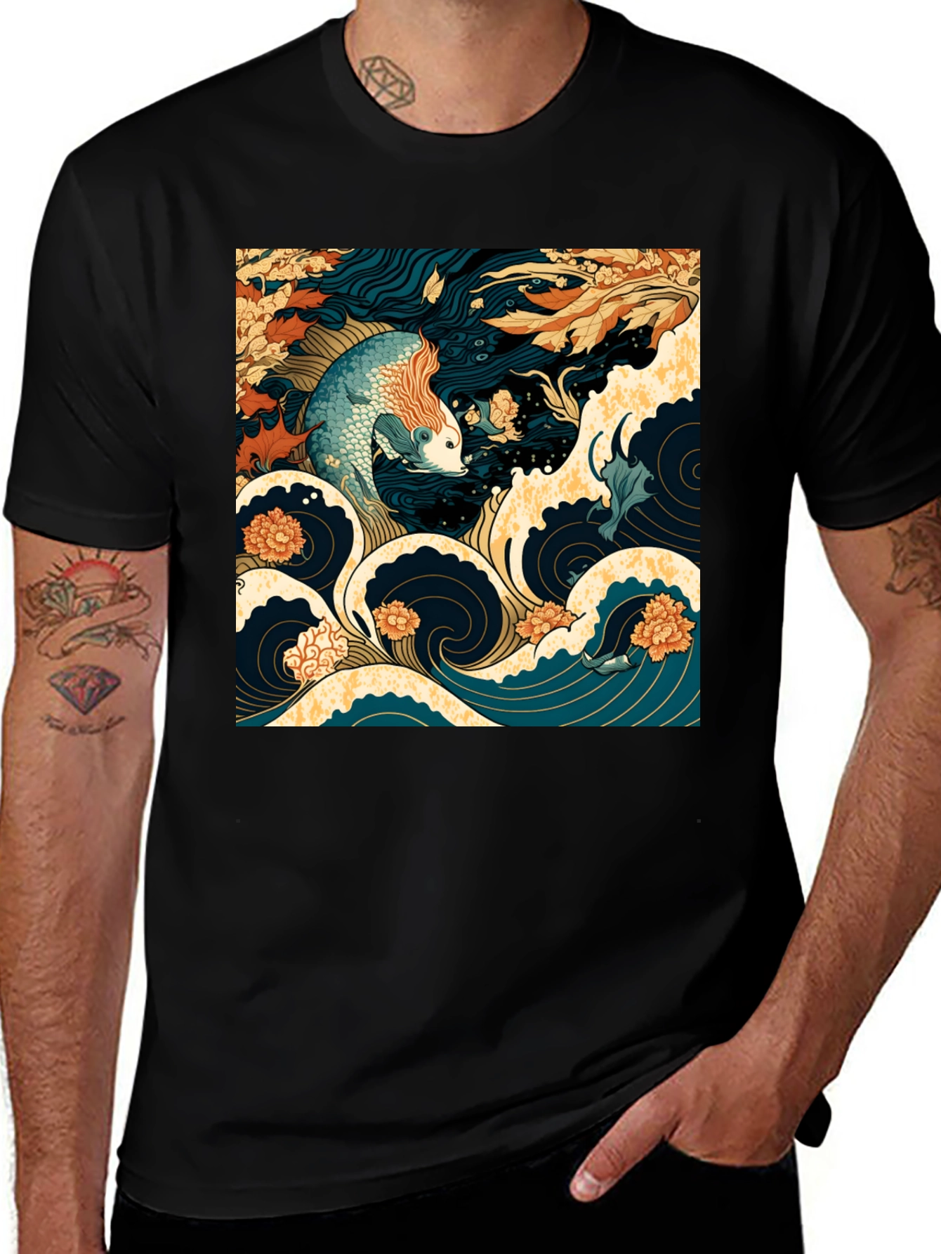 Variant 9 of Koi Fish Graphic Black T-Shirt