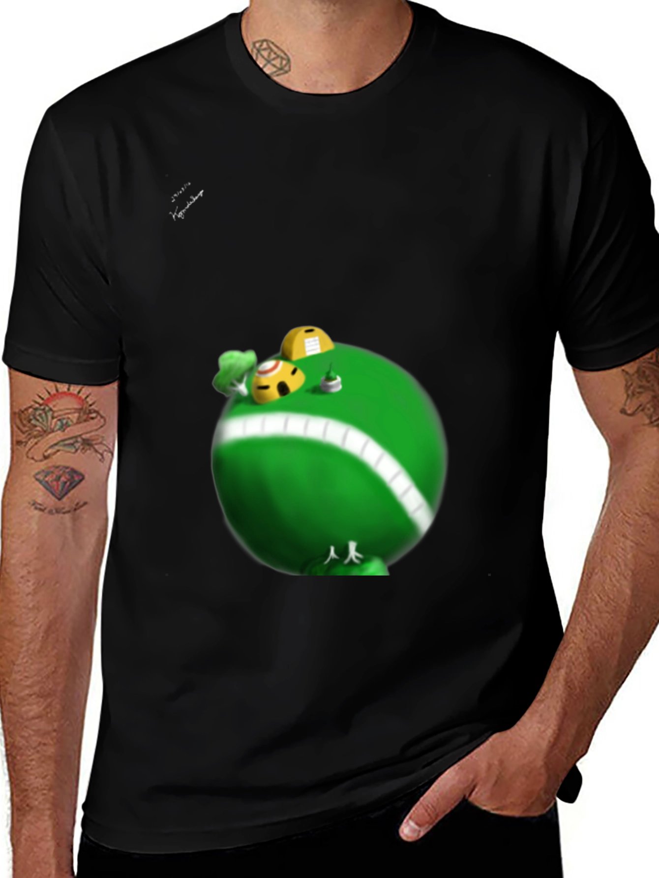 Variant 7 of Fun Cartoon Planet Graphic T-Shirt - Black