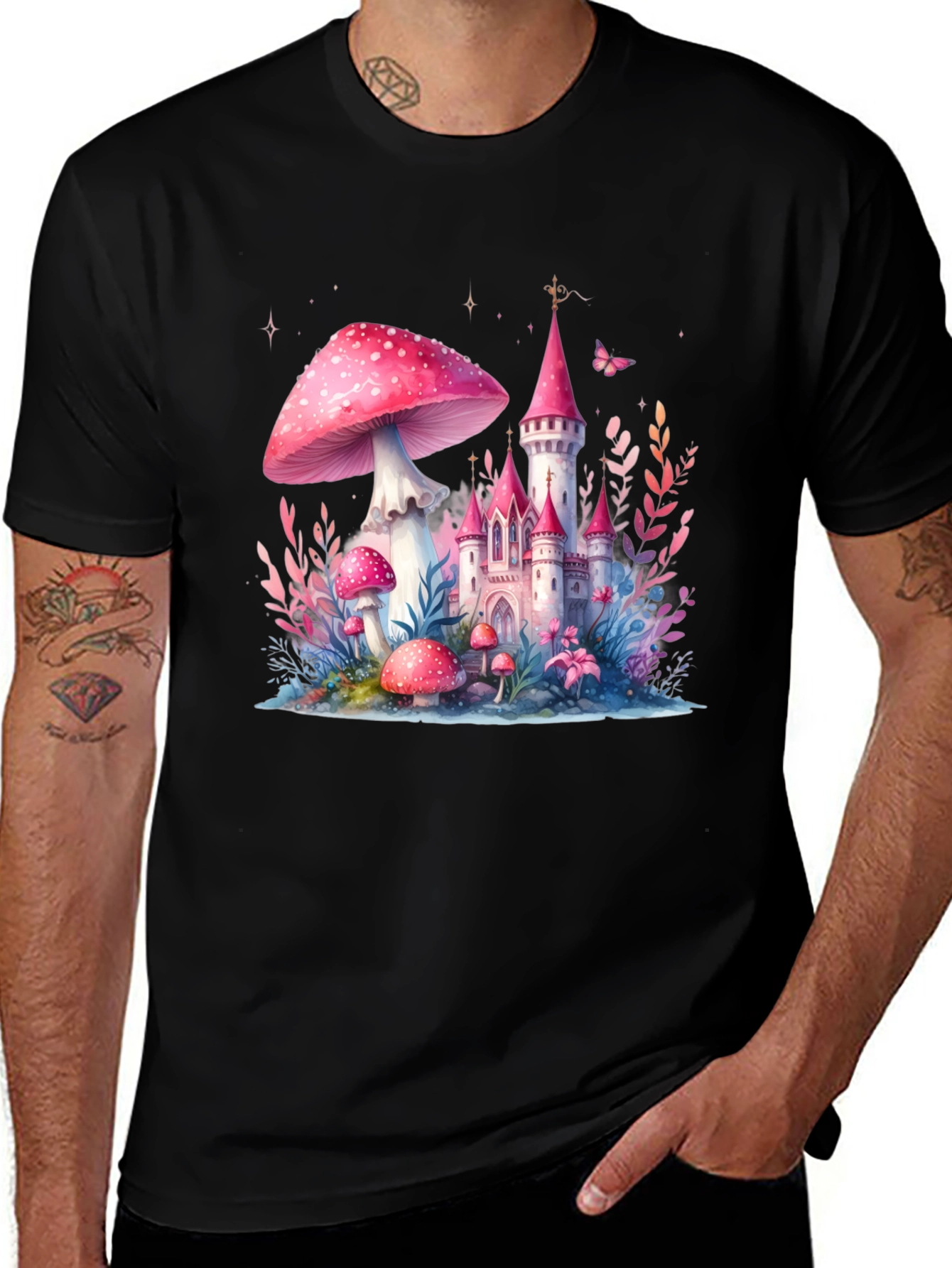 Variant 30 of Whimsical Mushroom Castle T-Shirt - Fantasycore Aesthetic