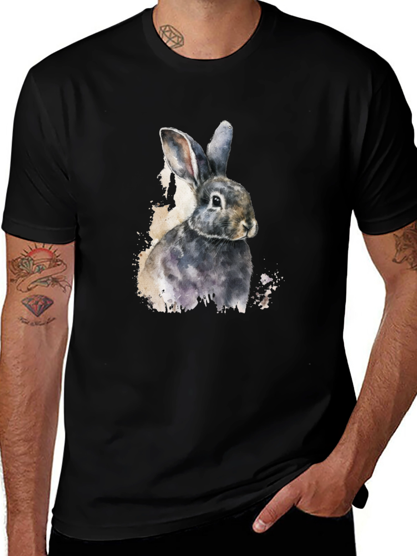 Variant 11 of Rabbit Watercolor Graphic Tee - Black