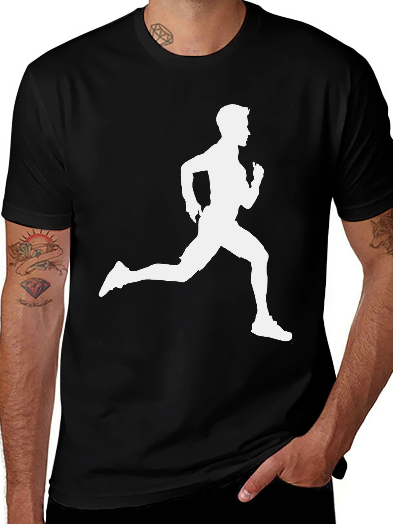 Variant 3 of Runner Graphic Black Tee - Athlete Silhouette Design