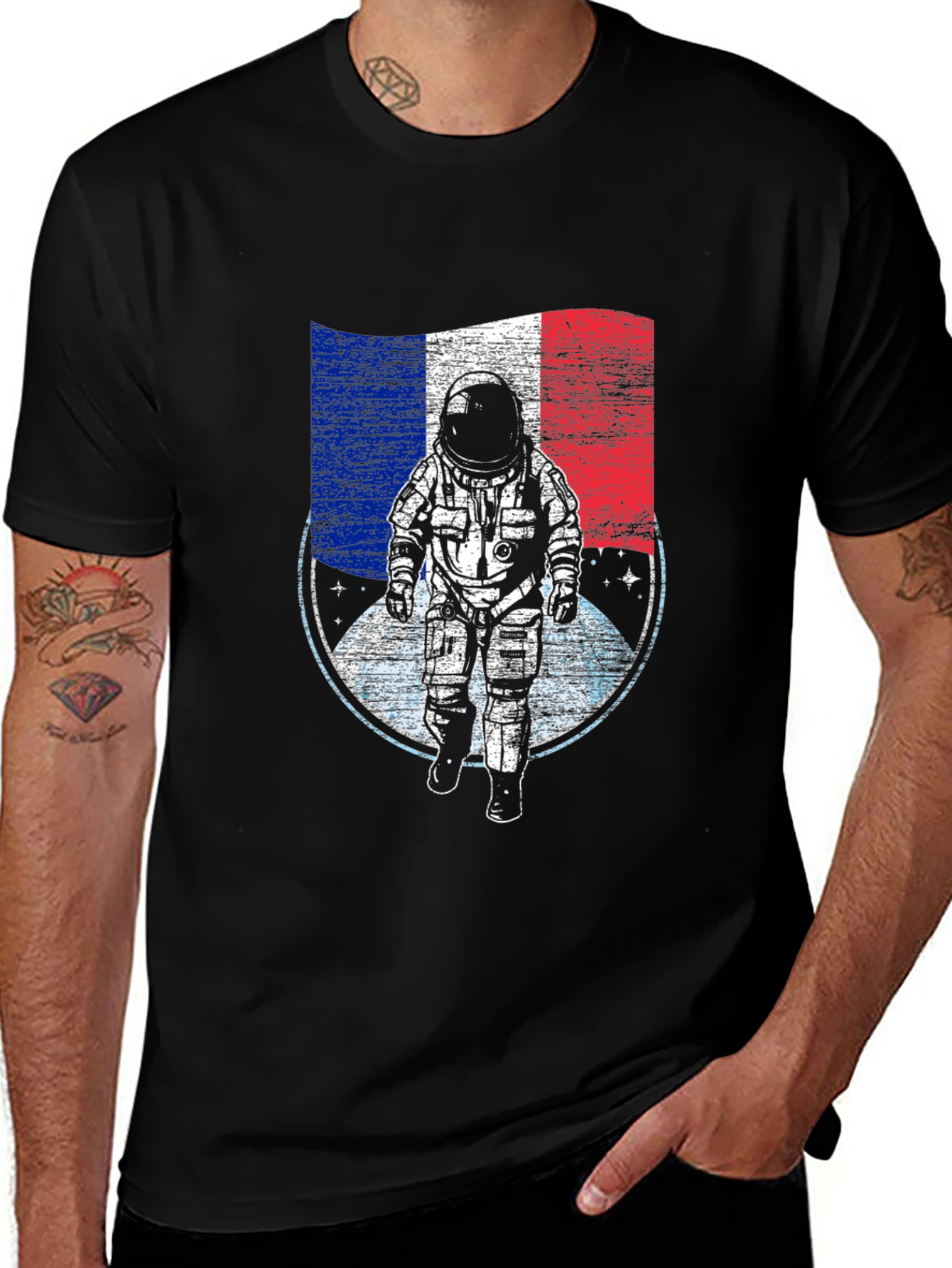 French Astronaut Graphic T-Shirt - Space Exploration Tee