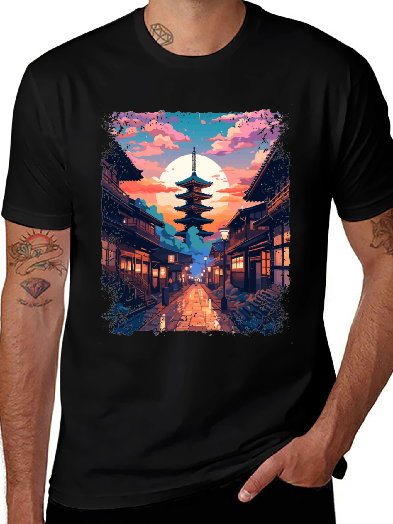 Variant 4 of Japanese Pagoda Graphic Tee - Anime Style