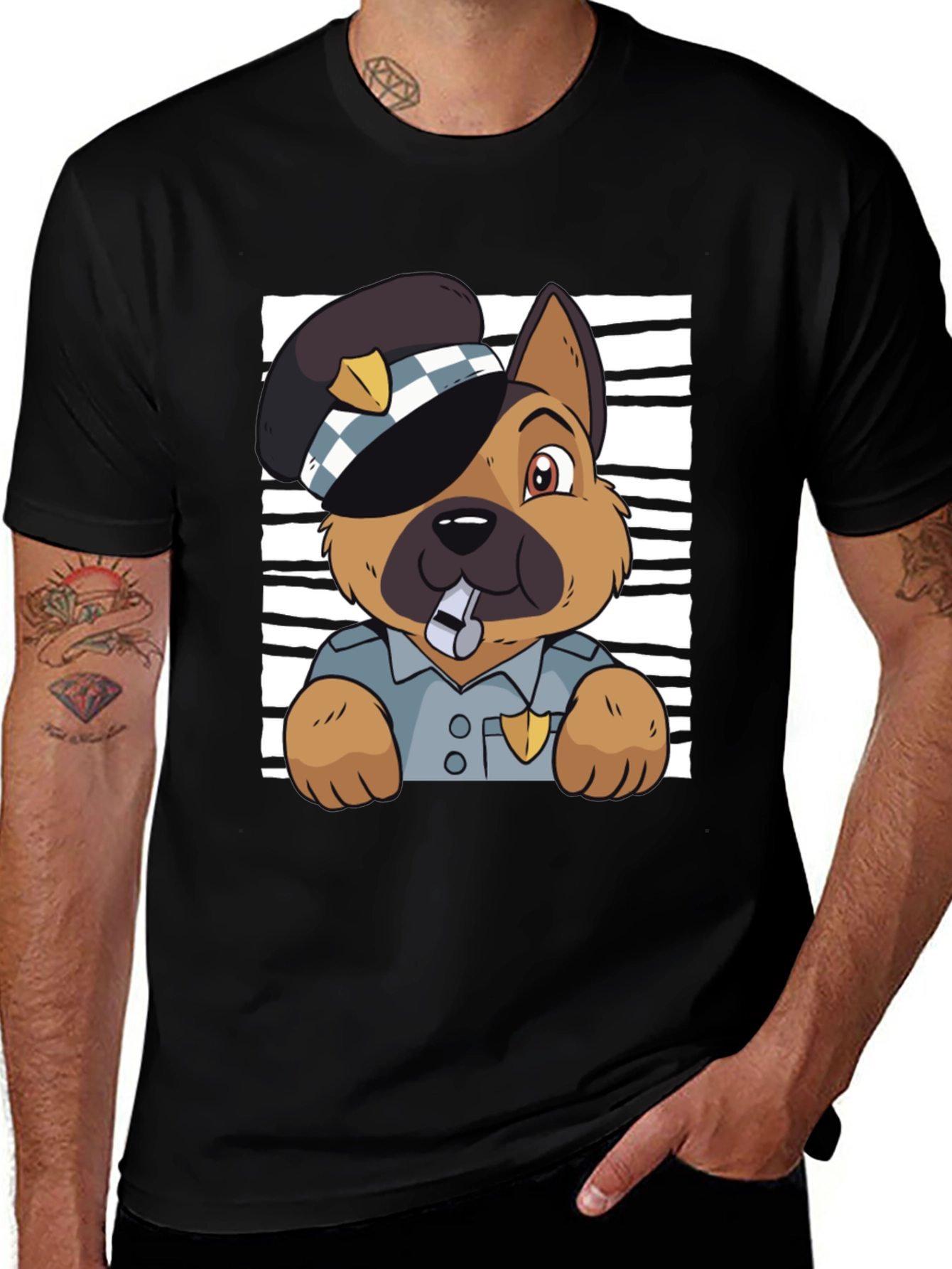 Variant 7 of Police Dog Graphic T-Shirt - Cute Cartoon Design