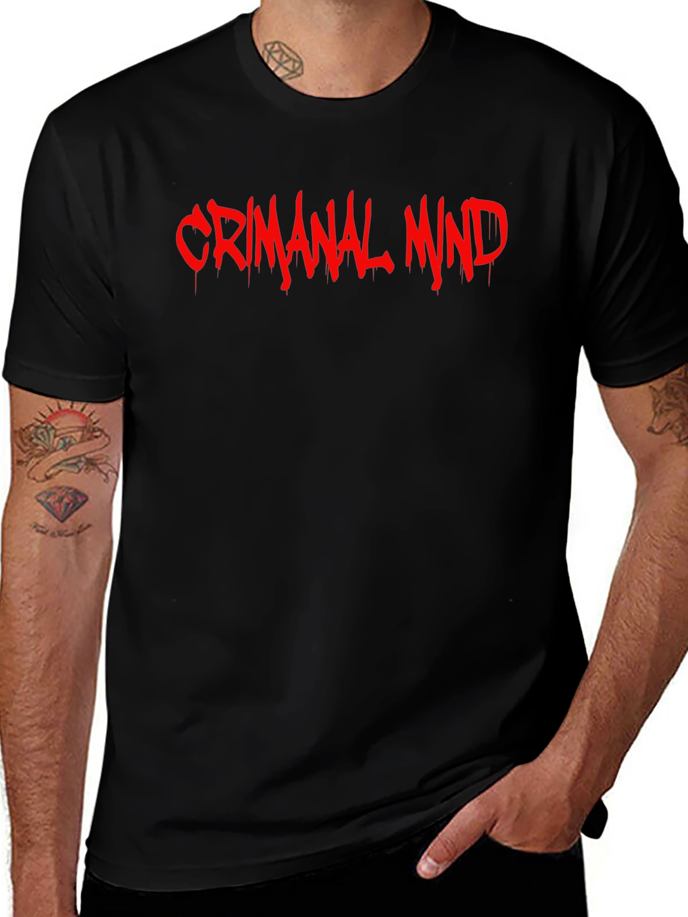Variant 21 of Criminal Mind Graphic Tee - Bold Red Print on Black