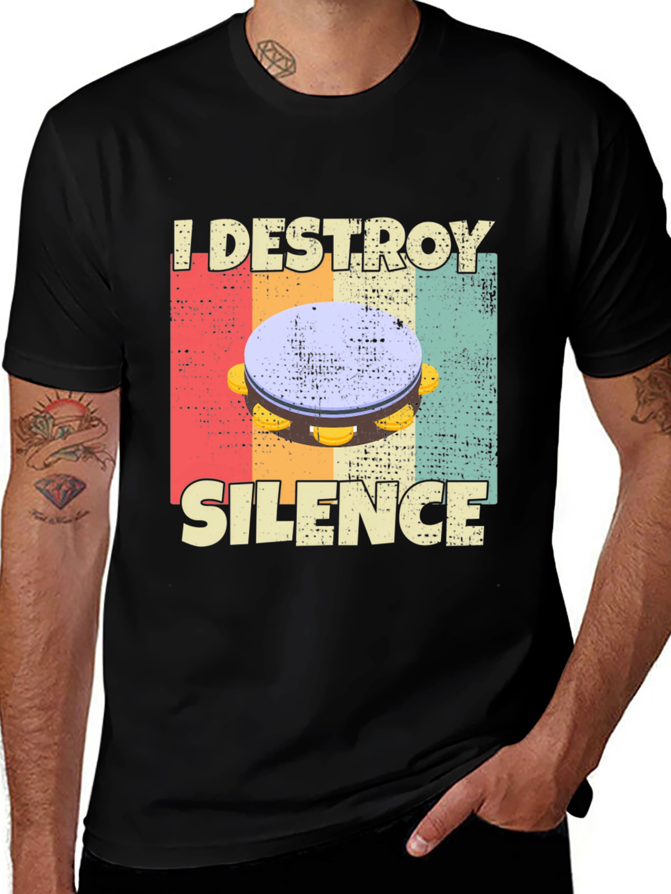 Variant 25 of I Destroy Silence Tambourine Player T-Shirt