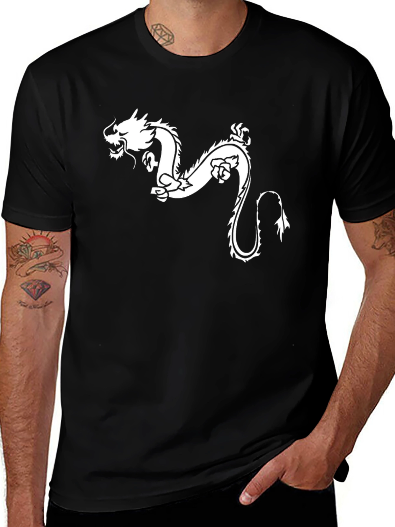 Variant 4 of Black T-Shirt with White Dragon Graphic