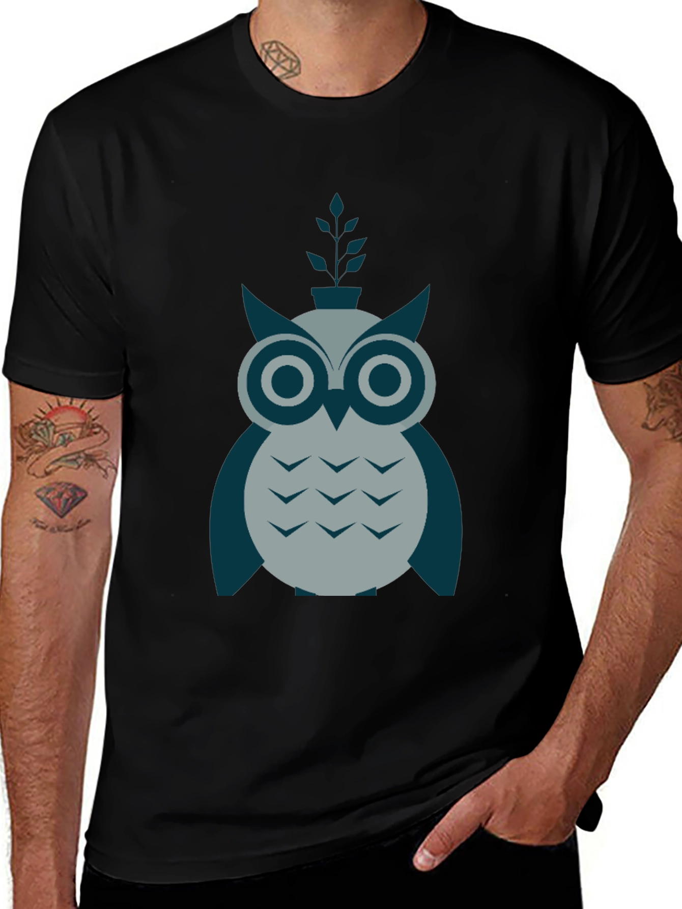 Variant 9 of Geometric Owl Graphic Tee - Casual Black T-Shirt