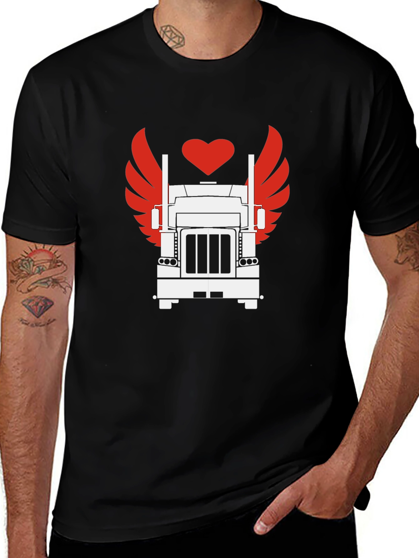 Variant 5 of Trucker Love Graphic Tee - Cool Black T-Shirt