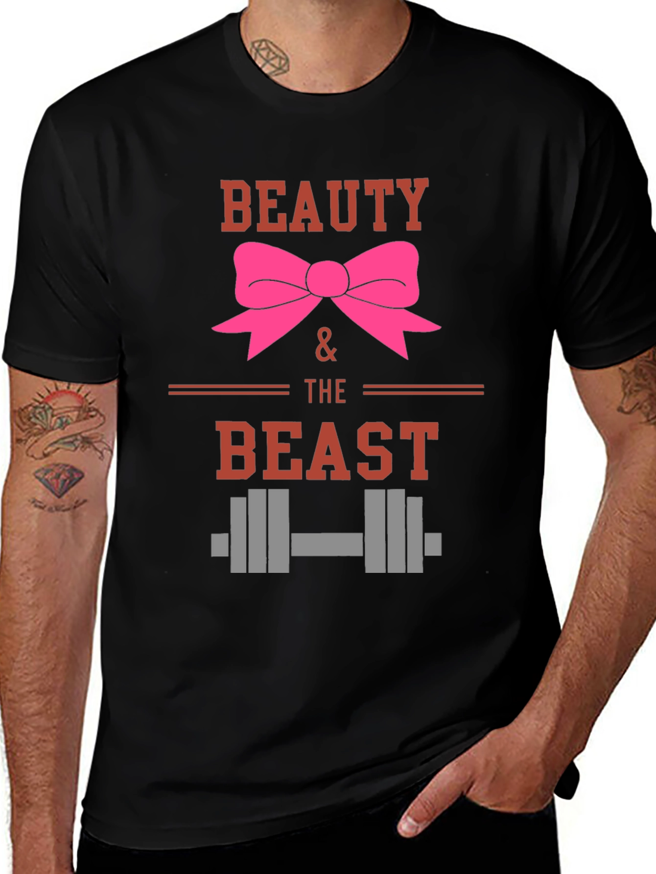 Beauty and the Beast Gym T-Shirt - Pink Bow & Weights