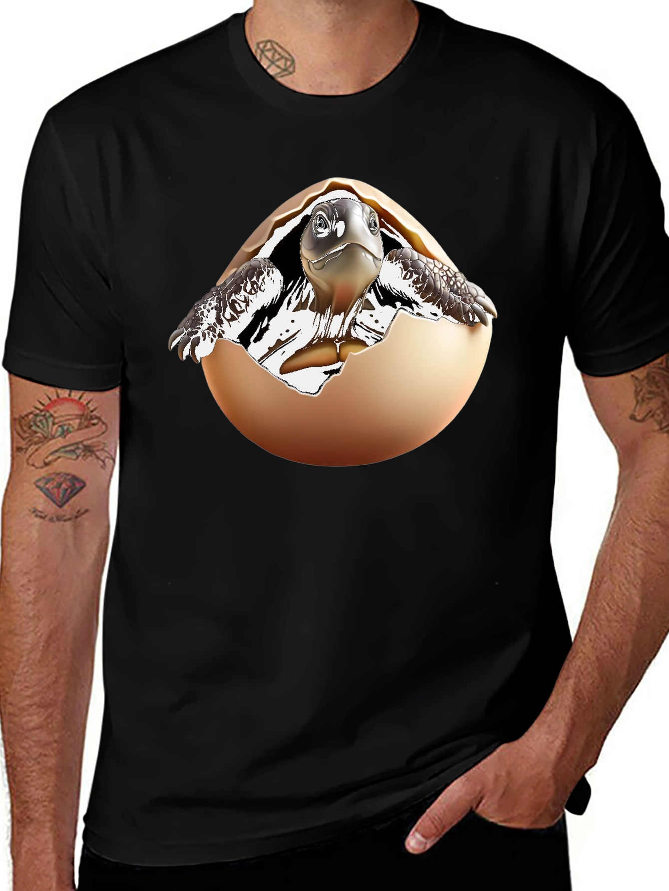 Variant 10 of Turtle Hatchling Tee - Black Graphic T-Shirt