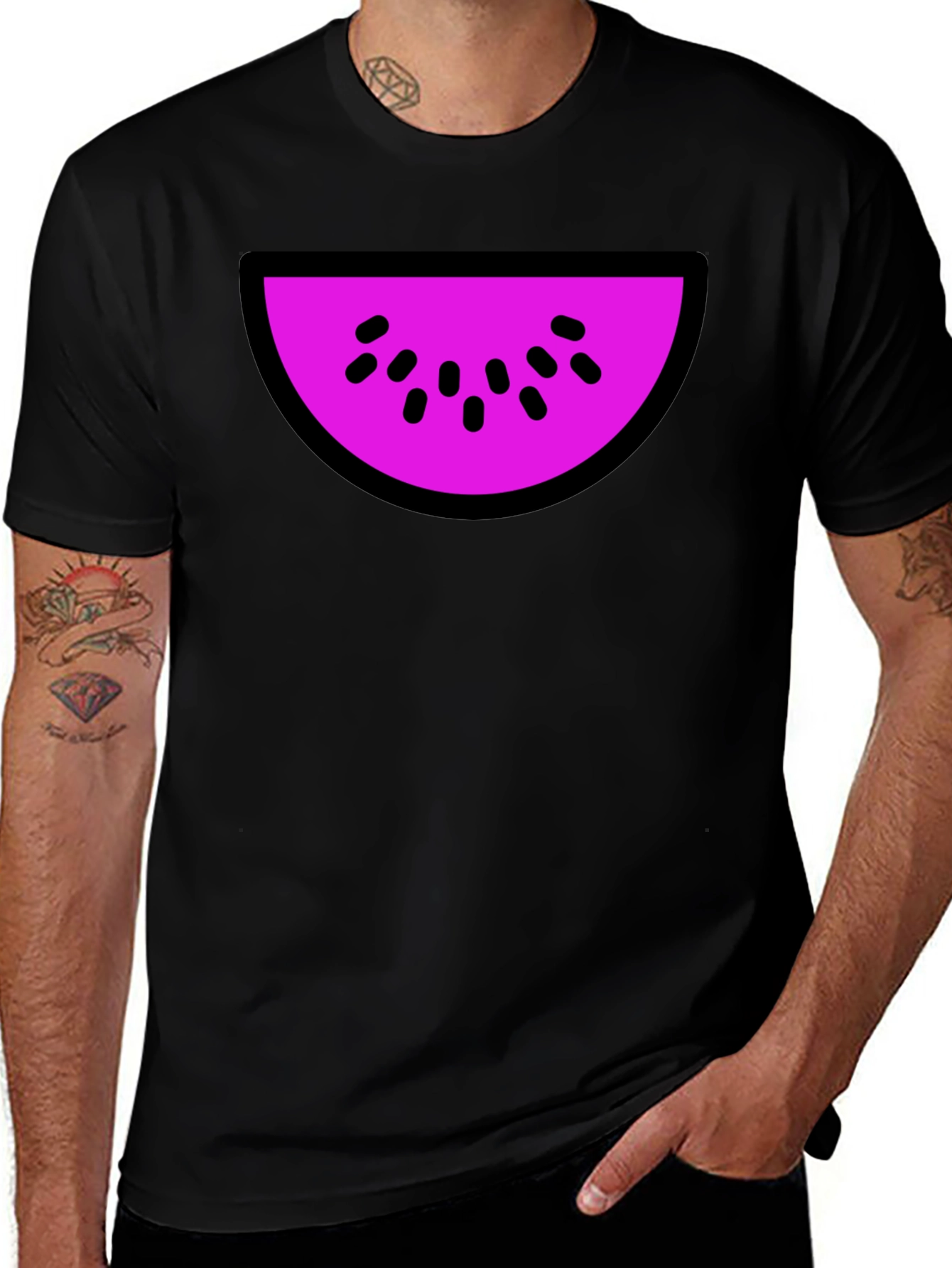 Whimsical Watermelon Slice Graphic Tee - Black