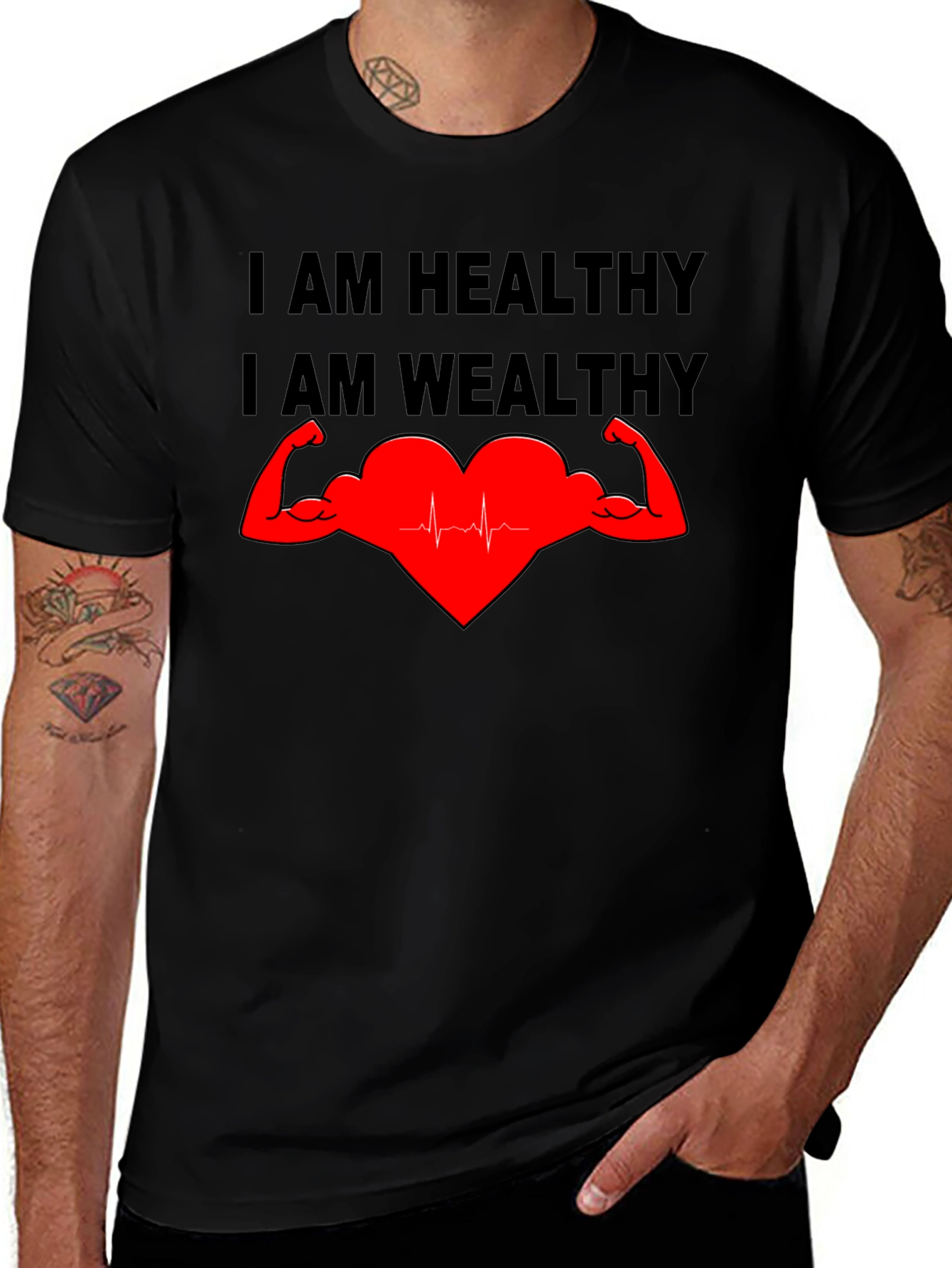 Variant 15 of Healthy & Wealthy T-Shirt - Strong Heart Graphic Tee