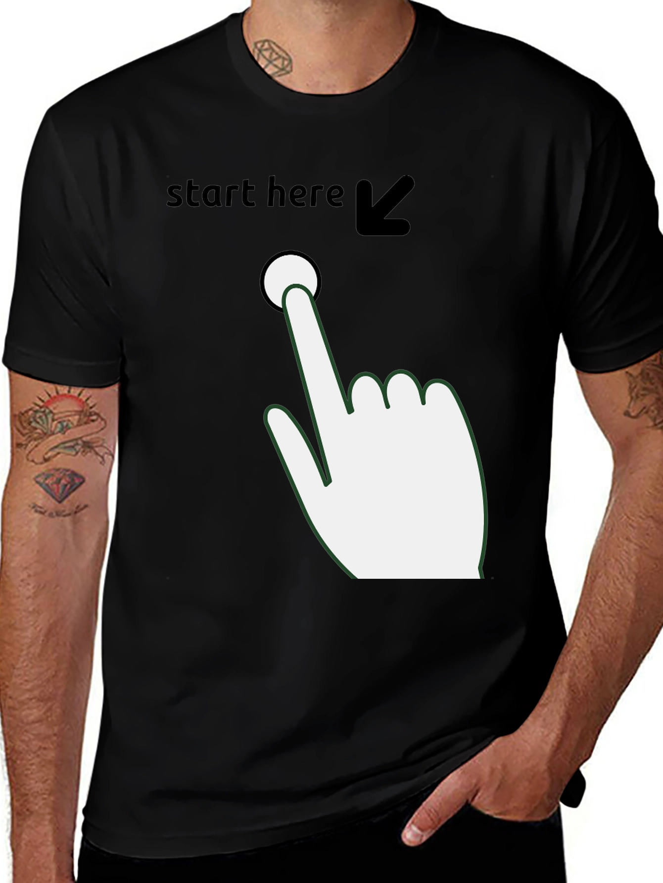 Variant 4 of Start Here Graphic T-Shirt - Funny Pointer Tee