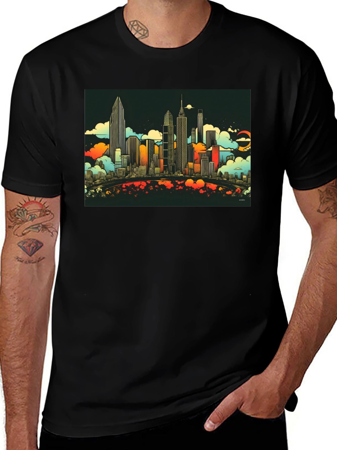 Variant 30 of Cityscape Graphic Black T-Shirt