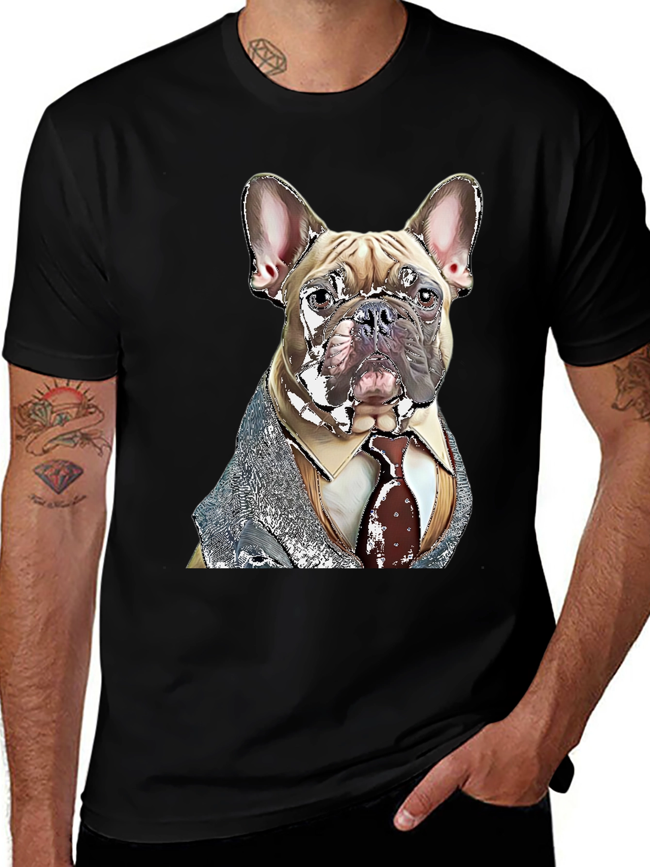 Black Dog in Suit Graphic T-Shirt - Unique Design main image