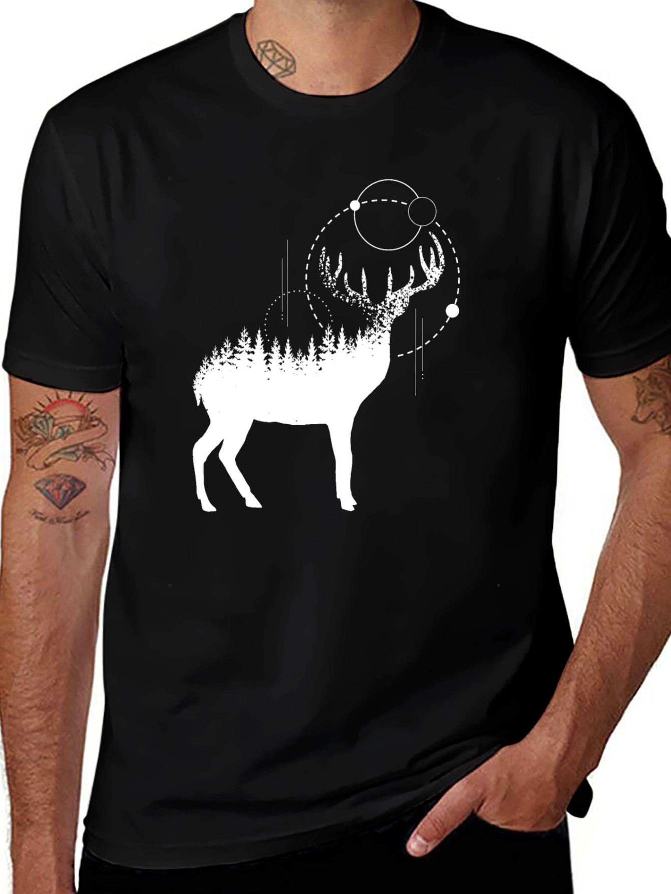 Deer Forest T-Shirt - Black Graphic Tee for Nature Lovers