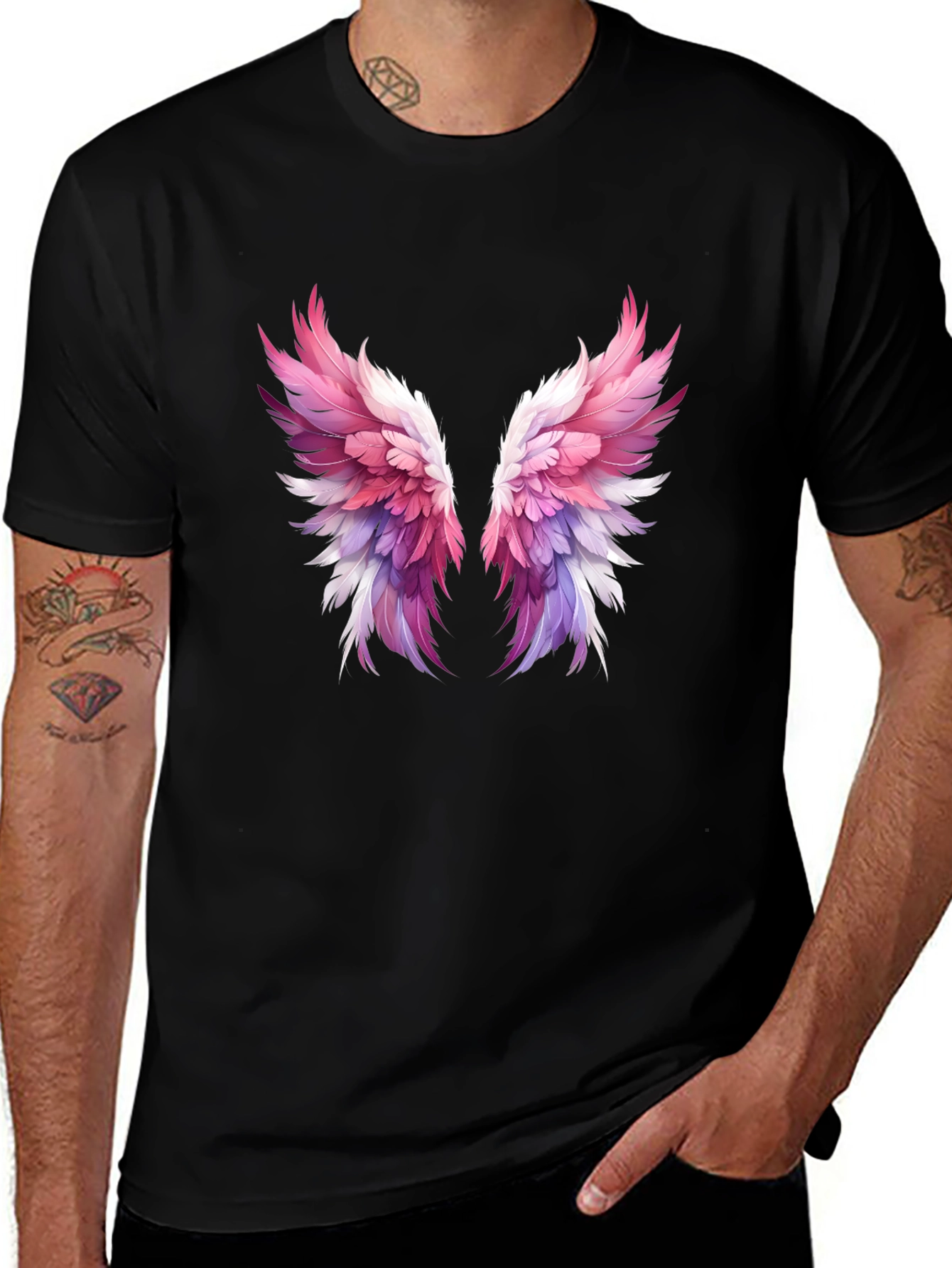 Variant 3 of Winged Graphic Tee - Trendy Feather Print Shirt