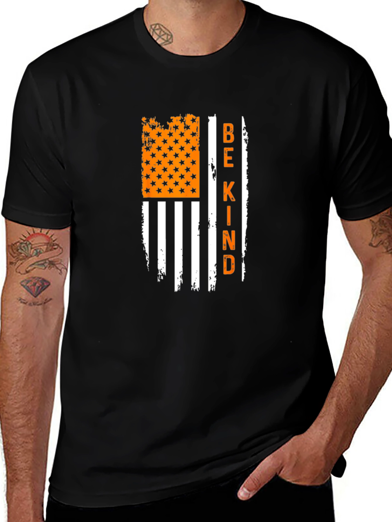 Be Kind Graphic Tee: Distressed American Flag T-Shirt