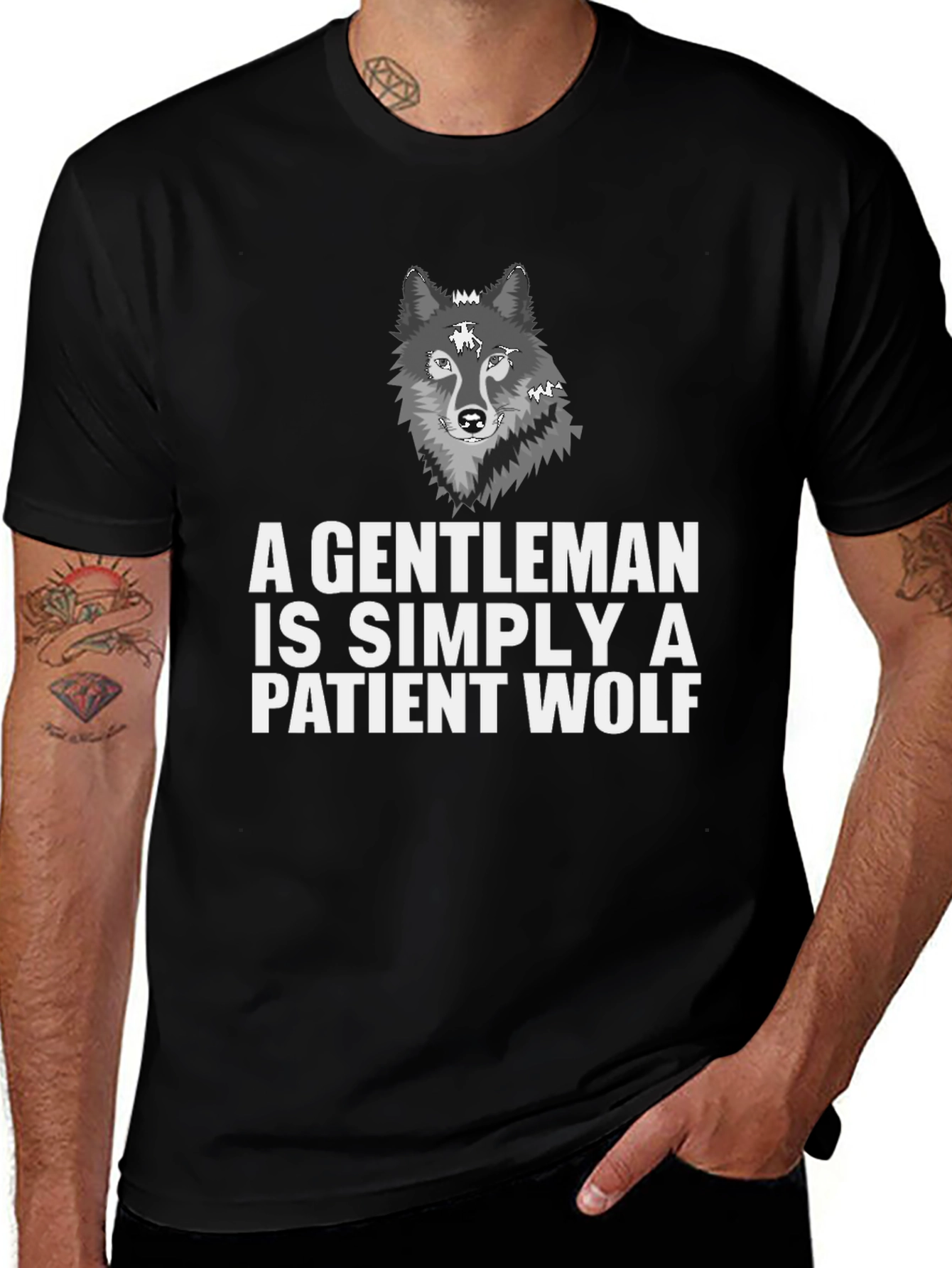 Variant 28 of Gentleman Wolf Graphic Tee - Patient Wolf T-Shirt