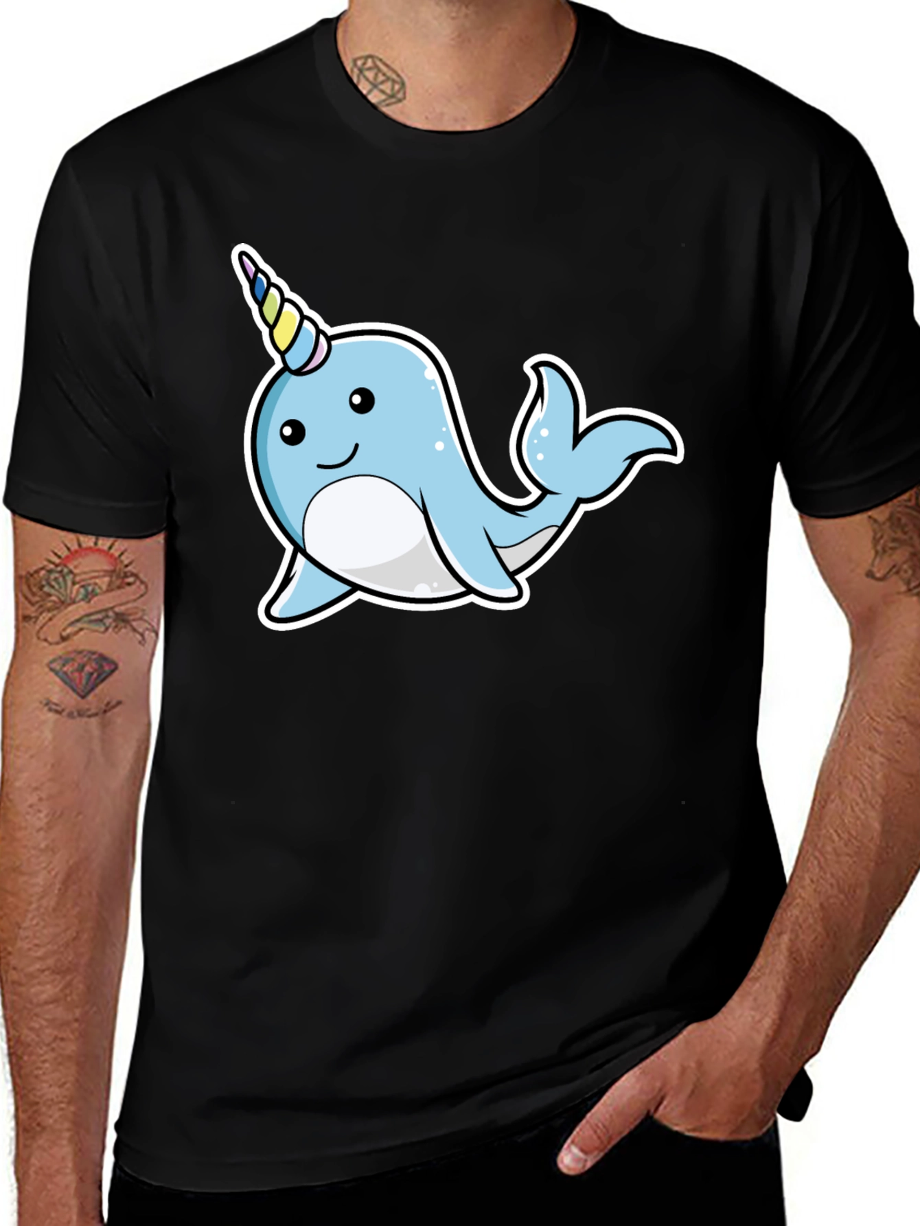 Variant 13 of Narwhal Unicorn Cartoon Black T-Shirt