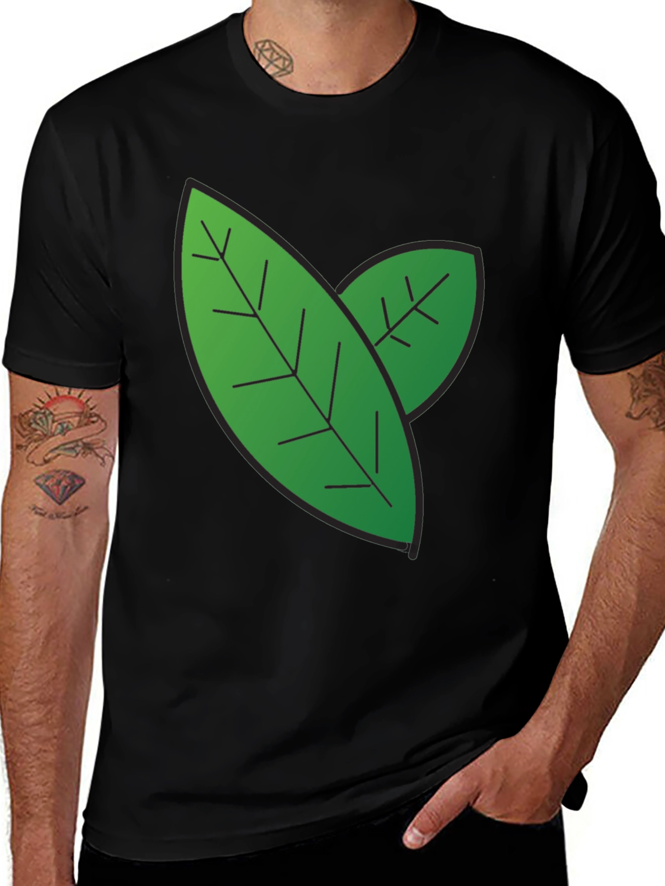 Leaf Graphic Black T-Shirt - Nature Inspired Design