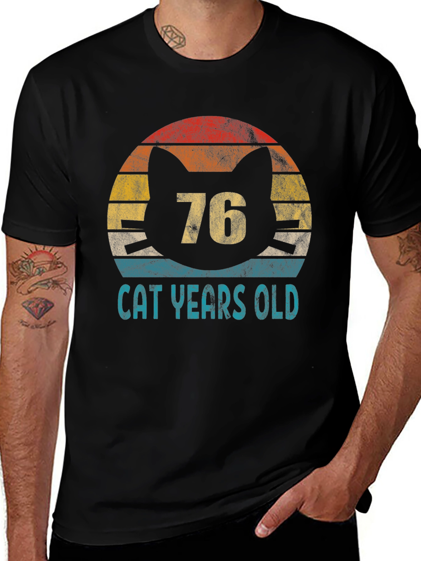 Variant 10 of 76 Cat Years Old T-Shirt Retro Sunset Style
