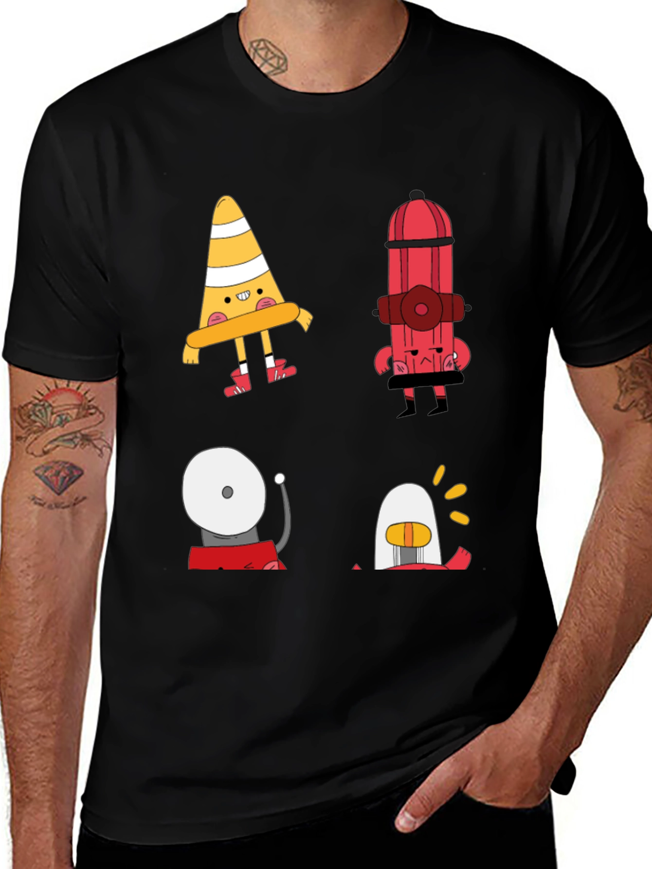 Variant 18 of Cartoon Fire Safety Black T-Shirt