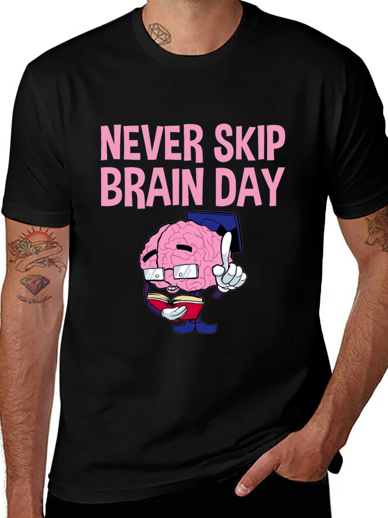 Never Skip Brain Day Black Graphic Tee