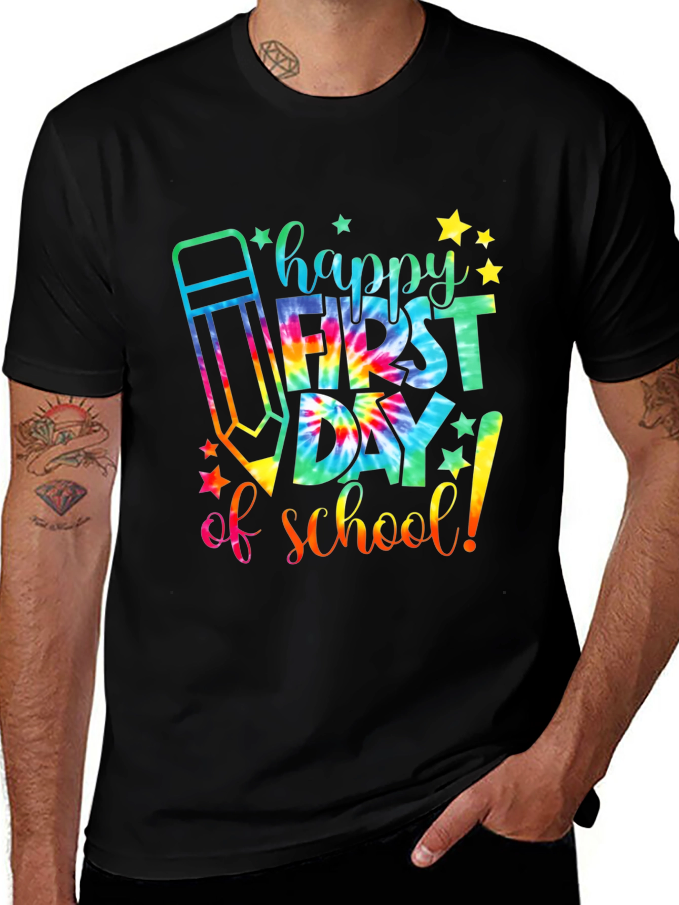 Black Happy First Day of School Tie Dye T-Shirt main image