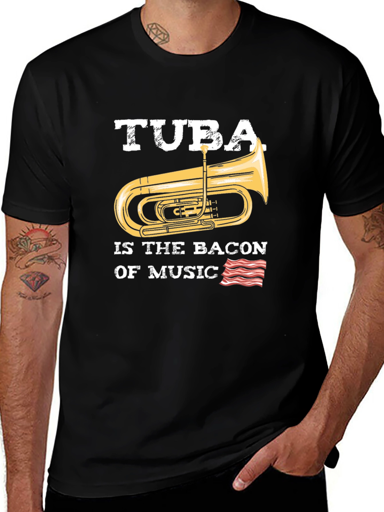Tuba is the Bacon of Music Black T-Shirt