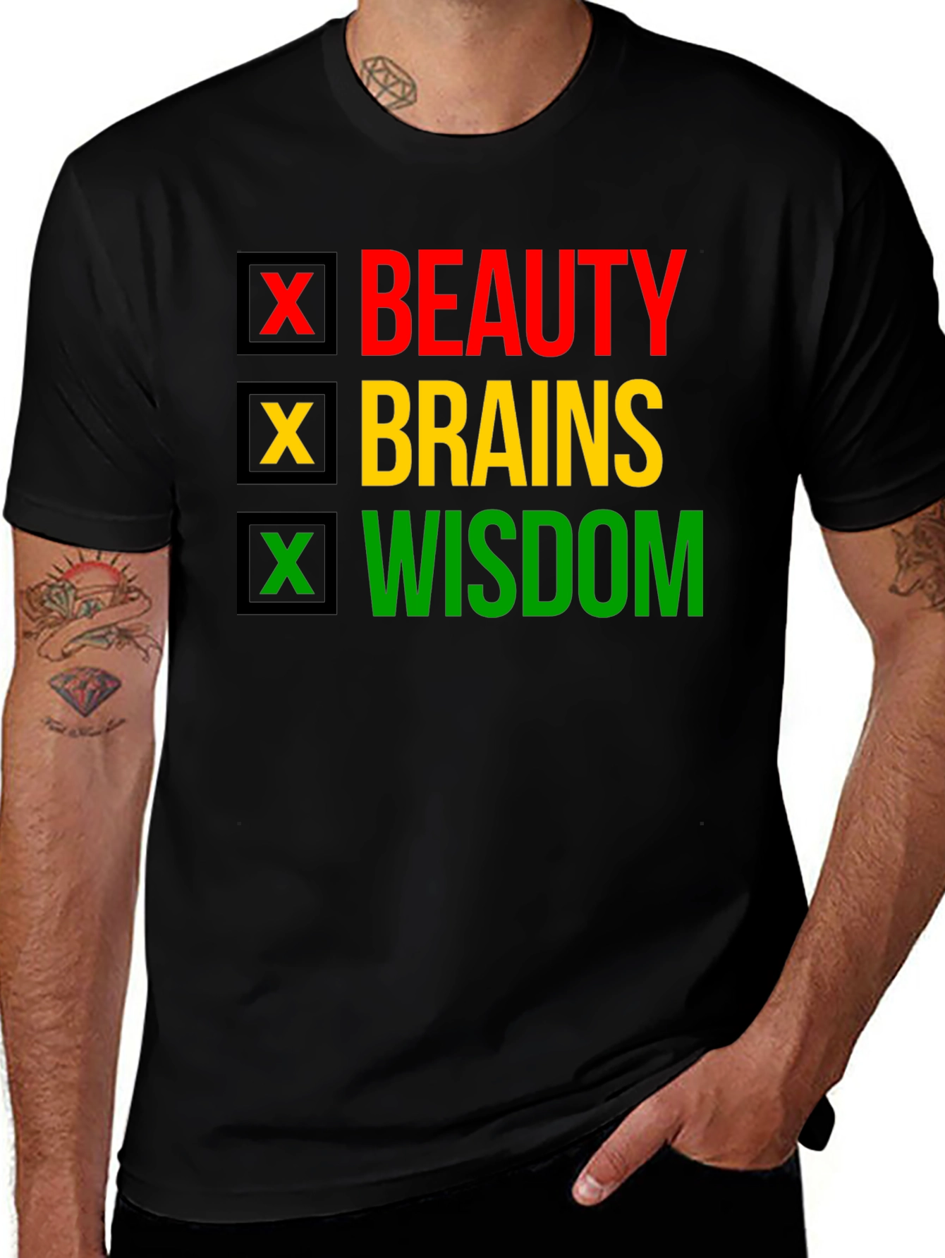 Beauty Brains Wisdom T-Shirt - Empowering Design