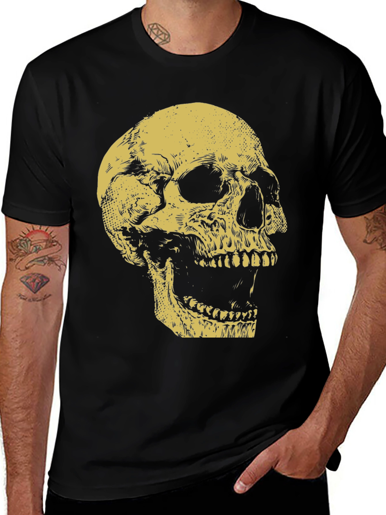Variant 12 of Skull Graphic Tee - Vintage Style Men's Black T-Shirt